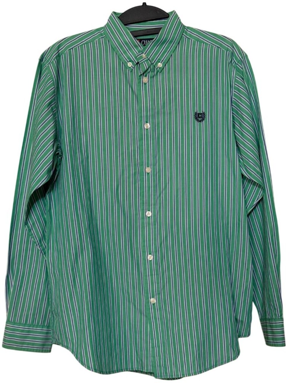 Chaps Green & Blue Striped Long-Sleeve Dress Shirt Boy's Size XL (18-20)-READ